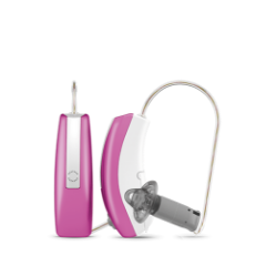 Ein rosa weißes Hörgerät Widex