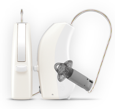 Ein cremeweiß weißes Hörgerät Widex